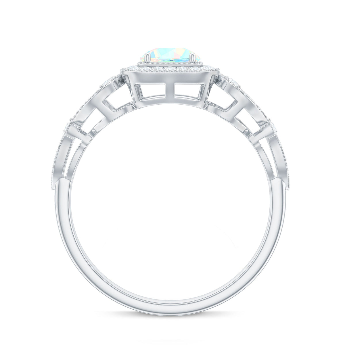 Certified real Ethiopian opal retro engagement ring with diamond, featuring a vintage design and Rosec Jewels branding.