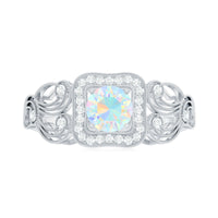 Certified real Ethiopian opal retro engagement ring with diamond, featuring a vintage-style design and intricate band.