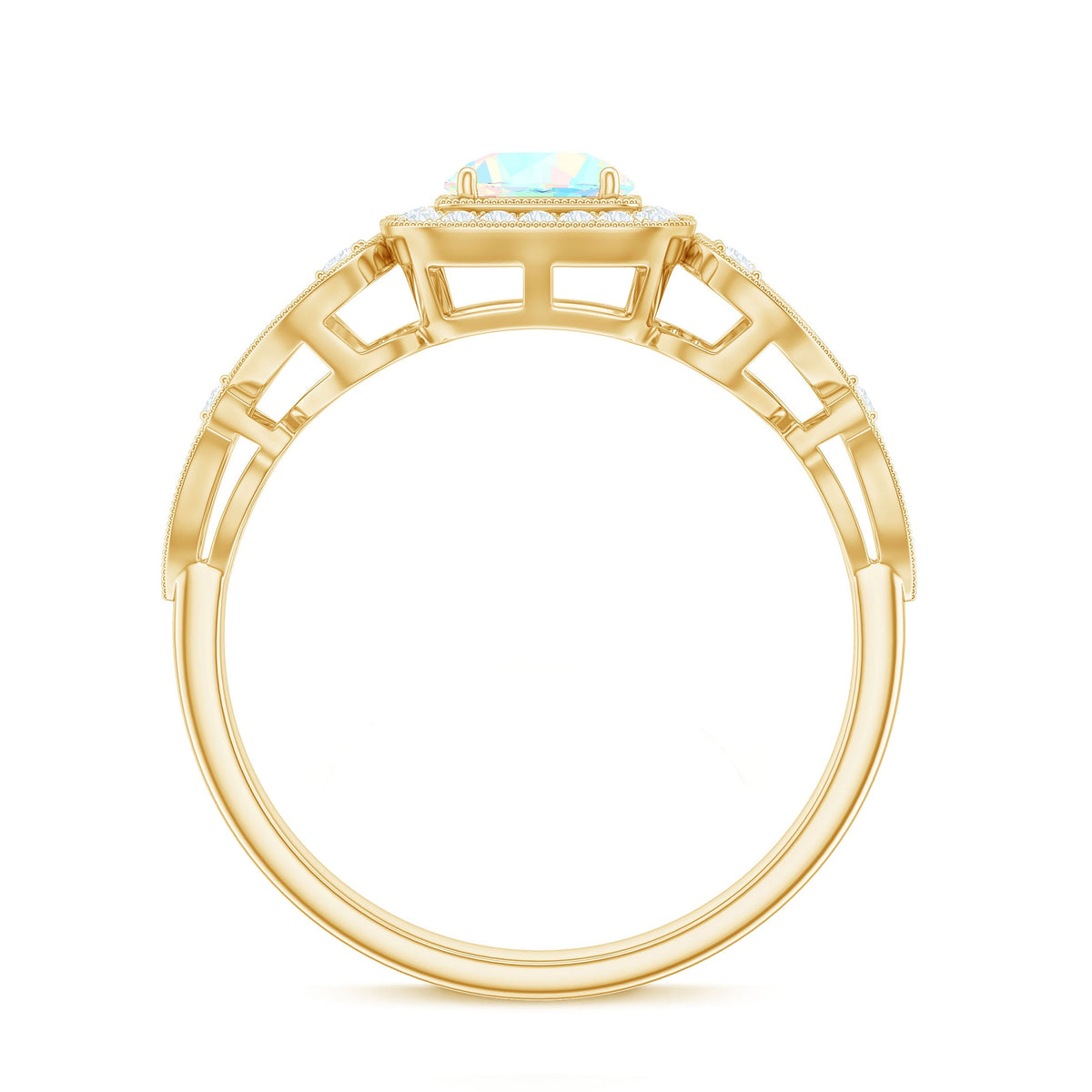 Certified real Ethiopian opal retro engagement ring with diamond, featuring a vintage-style design and intricate metalwork.