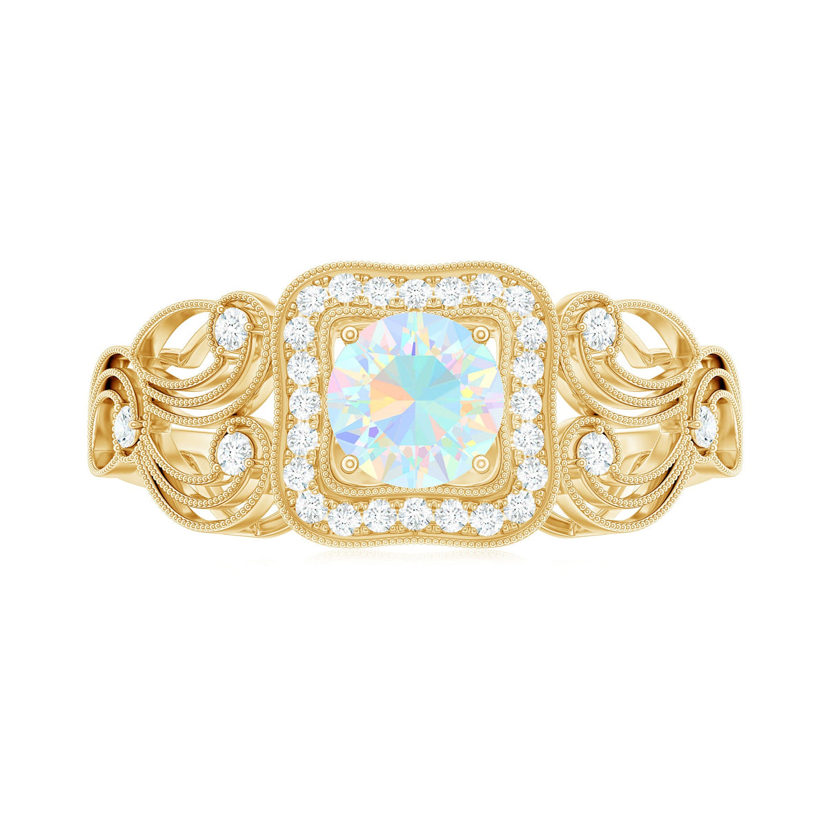 Certified real Ethiopian opal retro engagement ring with diamond setting, featuring a vintage style and intricate band design.