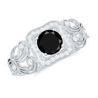 Natural black spinel retro engagement ring with diamond accents, featuring a vintage-inspired design from Rosec Jewels.