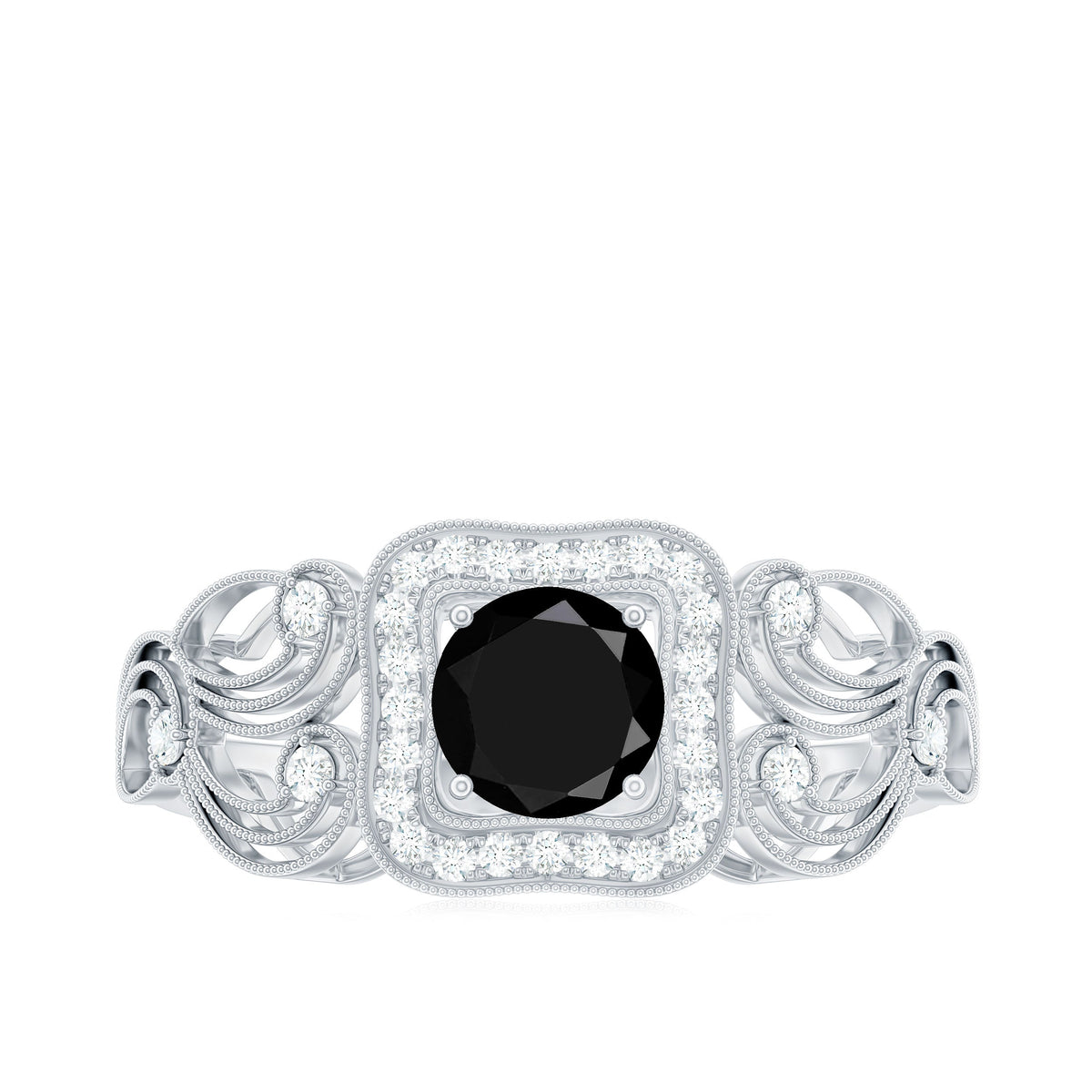 Natural black spinel retro engagement ring with diamond accents from Rosec Jewels, showcasing an elegant vintage-inspired ring design.