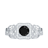 Natural black spinel retro engagement ring with diamond accents from Rosec Jewels, showcasing an elegant vintage-inspired ring design.