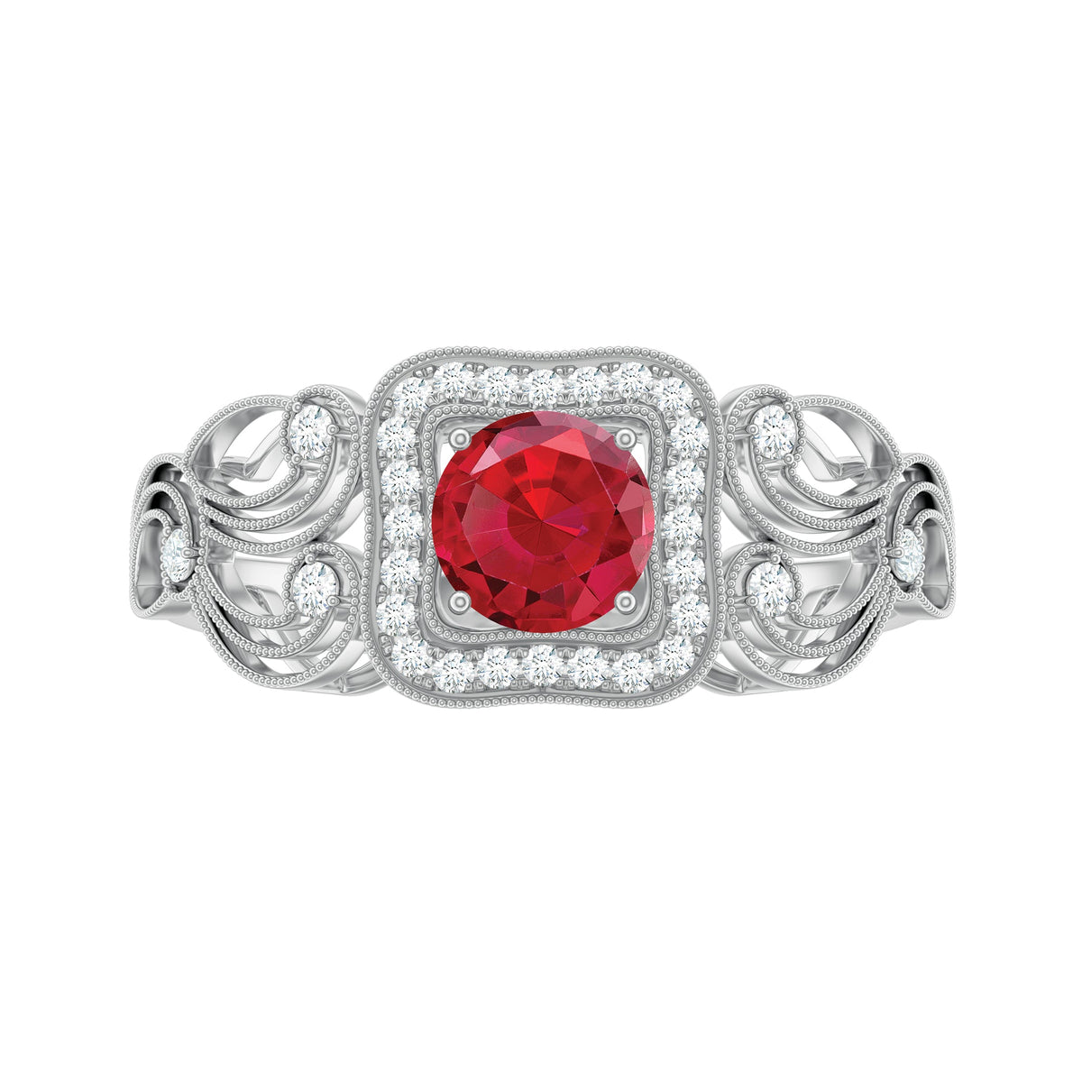 Certified Lab Created Ruby Antique Engagement Ring with Diamond