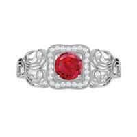 Certified Lab Created Ruby Antique Engagement Ring with Diamond