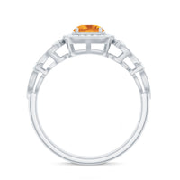 Natural Citrine Retro Engagement Ring with Diamond
