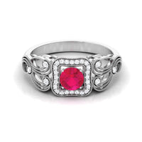 Ruby Vintage Engagement Ring with Diamond