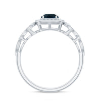 Certified London Blue Topaz Art Deco Engagement Ring with Diamond Halo