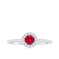 Certified Lab Grown Ruby and Diamond Halo Engagement Ring