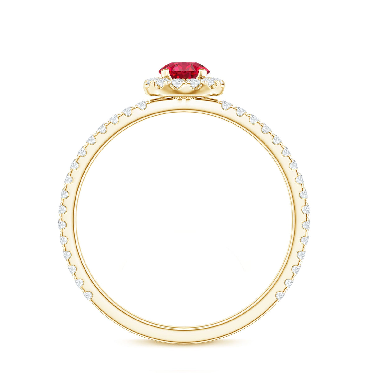 Certified Lab Grown Ruby and Diamond Halo Engagement Ring