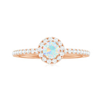 Natural Opalescent Promise Engagement Ring with Diamond Halo
