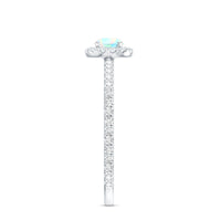 Natural Opalescent Promise Engagement Ring with Diamond Halo