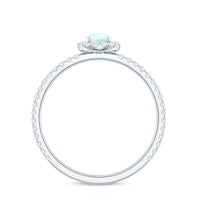 Natural Opalescent Promise Engagement Ring with Diamond Halo