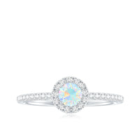 Natural Opalescent Promise Engagement Ring with Diamond Halo