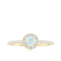 Natural Opalescent Promise Engagement Ring with Diamond Halo