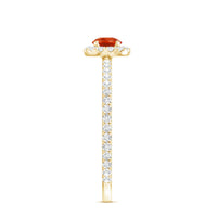 Round Fire Opal Minimal Engagement Ring with Diamond