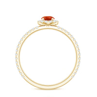 Round Fire Opal Minimal Engagement Ring with Diamond