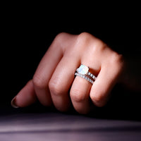Certified Natural Ethiopian Opal Cushion Cut Engagement Ring with Wedding Band