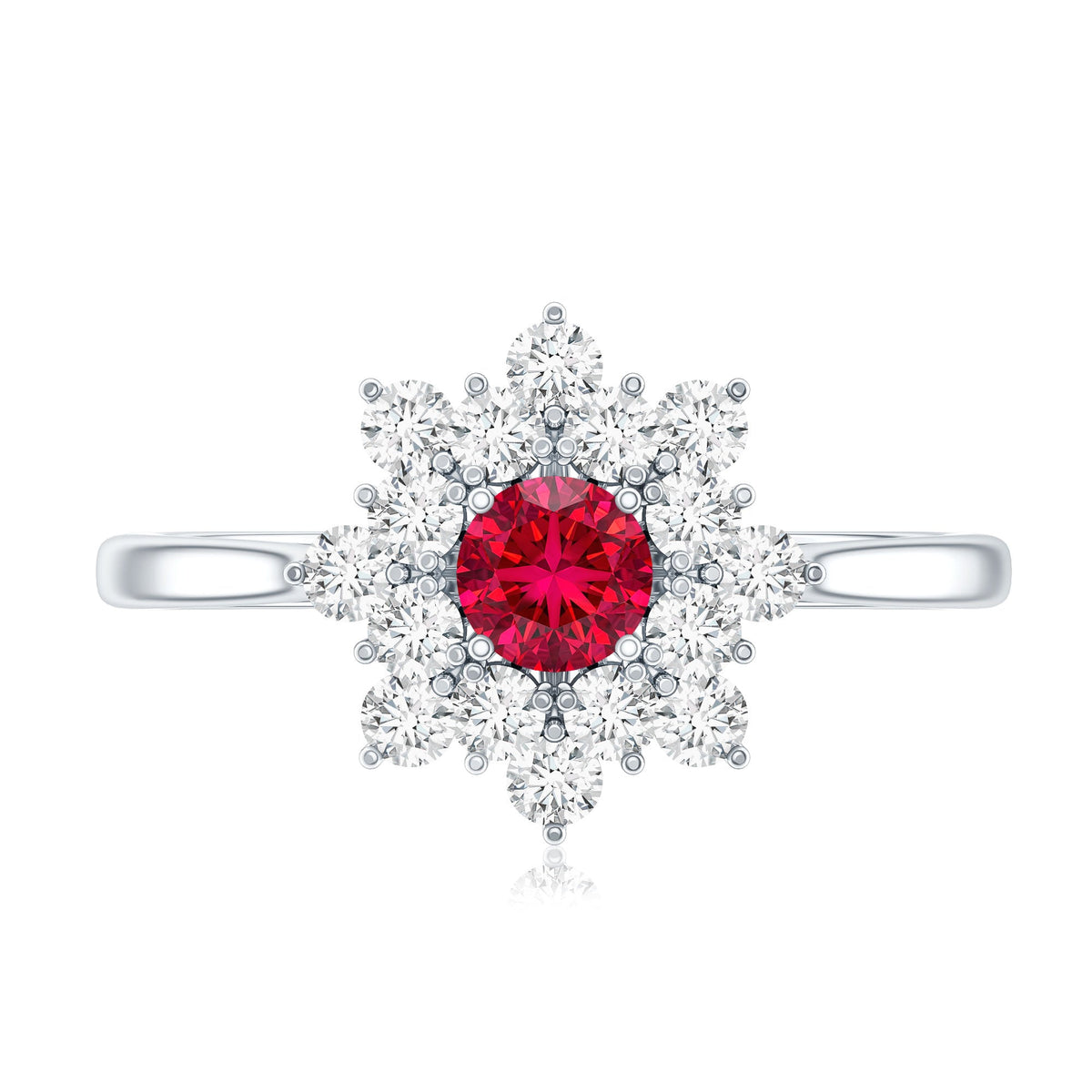 Lab Grown Ruby and Diamond Flower Cluster Engagement Ring