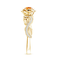 Nature-inspired Citrine Flower engagement ring with diamond accents by Rosec Jewels, showcasing intricate floral design and sparkling gemstones.