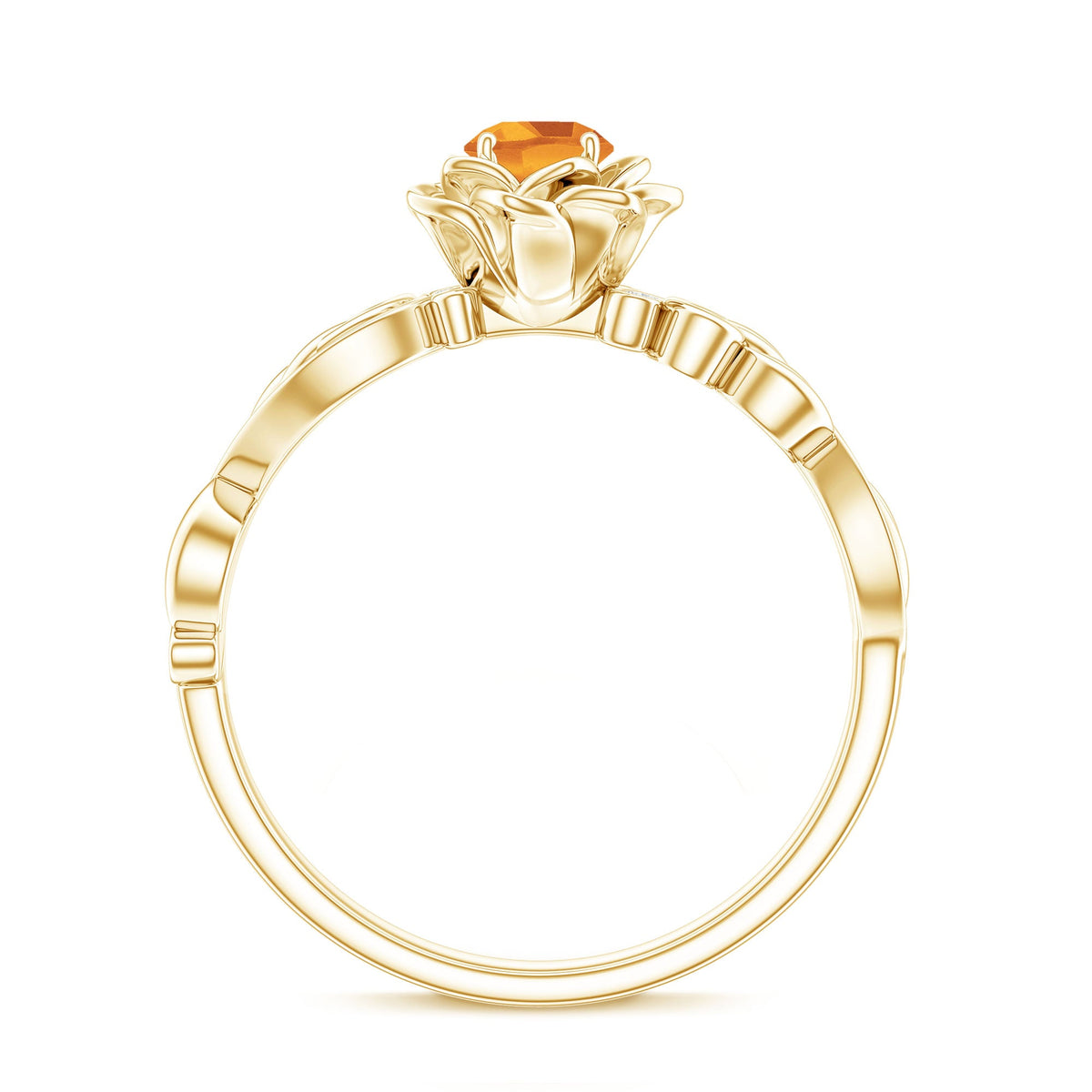 Nature-inspired Citrine flower engagement ring with diamond accents by Rosec Jewels, showcasing intricate floral design and sparkling gemstones.