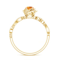 Nature-inspired Citrine flower engagement ring with diamond accents by Rosec Jewels, showcasing intricate floral design and sparkling gemstones.
