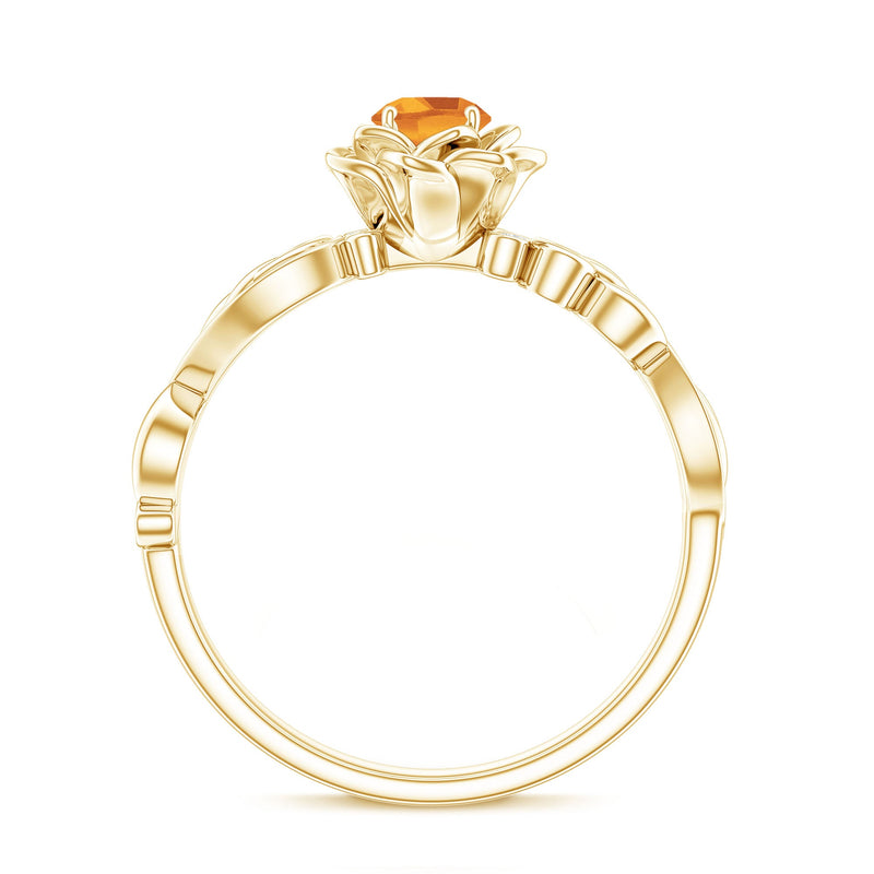 Nature-inspired Citrine flower engagement ring with diamond accents by Rosec Jewels, showcasing intricate floral design and sparkling gemstones.