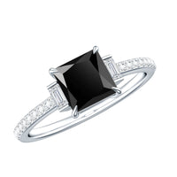 Certified 1 Carat Lab Grown Black and White Diamond Princess Cut Solitaire Engagement Ring