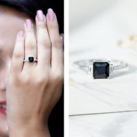 Certified 1 Carat Lab Grown Black and White Diamond Princess Cut Solitaire Engagement Ring