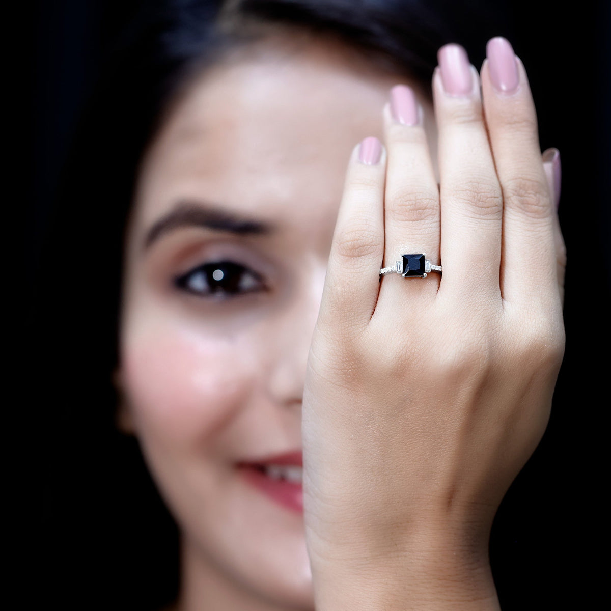 Certified 1 Carat Lab Grown Black and White Diamond Princess Cut Solitaire Engagement Ring