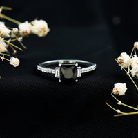 Certified 1 Carat Lab Grown Black and White Diamond Princess Cut Solitaire Engagement Ring