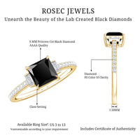 Certified 1 Carat Lab Grown Black and White Diamond Princess Cut Solitaire Engagement Ring