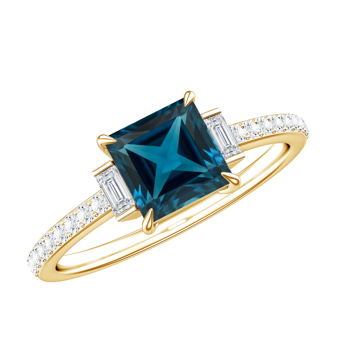 6mm Princess Cut London Blue Topaz Classic Engagement Ring with Diamond