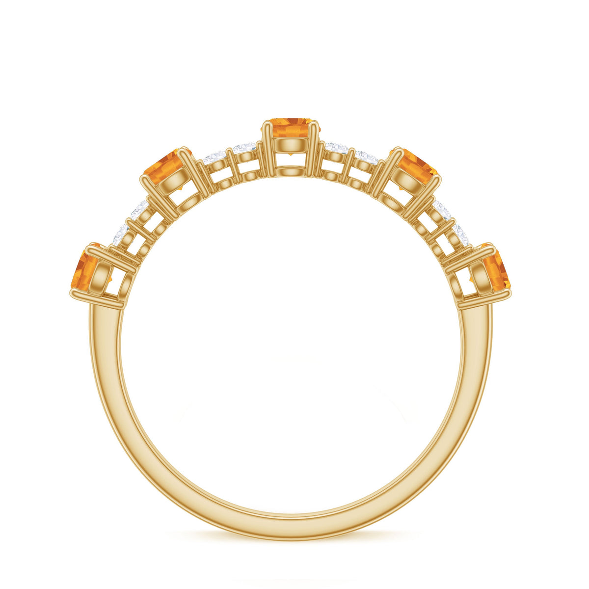 Natural Citrine Diamond Half Eternity Ring for Anniversary