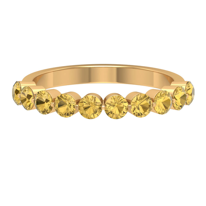 Simple round citrine half eternity band ring from Rosec Jewels, featuring a gold ring with evenly spaced citrine stones.