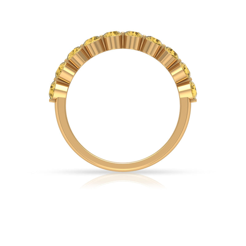 Simple round citrine half eternity band ring by Rosec Jewels, featuring a row of round citrine gemstones in a sleek gold band.