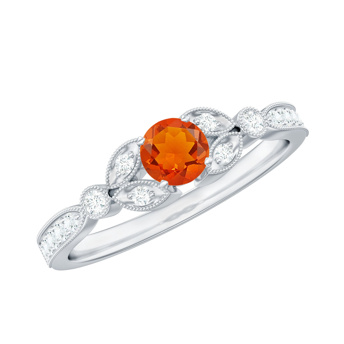 Minimal fire opal and diamond promise ring by Rosec Jewels featuring a sleek band with vibrant fire opal and sparkling diamonds.