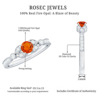 Minimal fire opal and diamond promise ring by Rosec Jewels with a sleek band and a vibrant fire opal centerpiece.