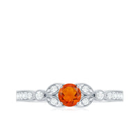 Minimal Fire Opal and Diamond Promise Ring by Rosec Jewels featuring a sleek band with a vibrant fire opal and sparkling diamonds.