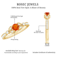 Minimal fire opal and diamond promise ring from Rosec Jewels, showcasing a sleek design with vibrant opal and sparkling diamonds.