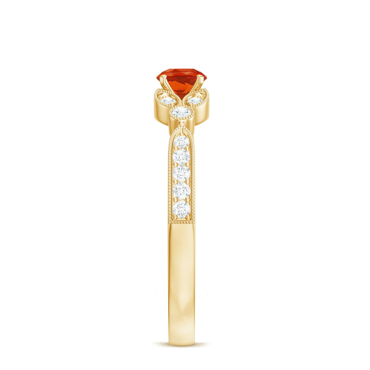 Minimal Fire Opal and Diamond Promise Ring by Rosec Jewels featuring a sleek band with a vibrant fire opal and sparkling diamonds.