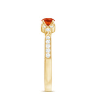 Minimal Fire Opal and Diamond Promise Ring by Rosec Jewels featuring a sleek band with a vibrant fire opal and sparkling diamonds.