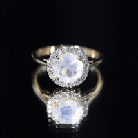 0.8 CT Round Moonstone Halo Engagement Ring with Diamond