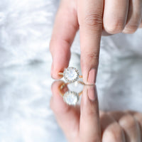 0.8 CT Round Moonstone Halo Engagement Ring with Diamond