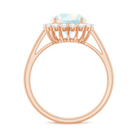 Certified Real 8mm Ethiopian Rainbow Opal Engagement Ring with Diamond Halo