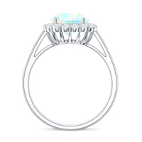 Certified 8mm Ethiopian Rainbow Opal engagement ring with diamond halo from Rosec Jewels, showcasing vibrant colorful gemstone and sparkling accents.