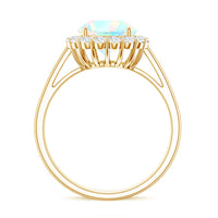 Certified real 8mm Ethiopian rainbow opal engagement ring with diamond halo by Rosec Jewels, showcasing vibrant colors and elegant design.