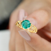 Certified 2 Carat Lab Grown Emerald Antique Engagement Ring