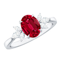 Oval lab-created ruby engagement ring with diamonds, featuring a 1.5-carat center stone in a Rosec Jewels rings design.