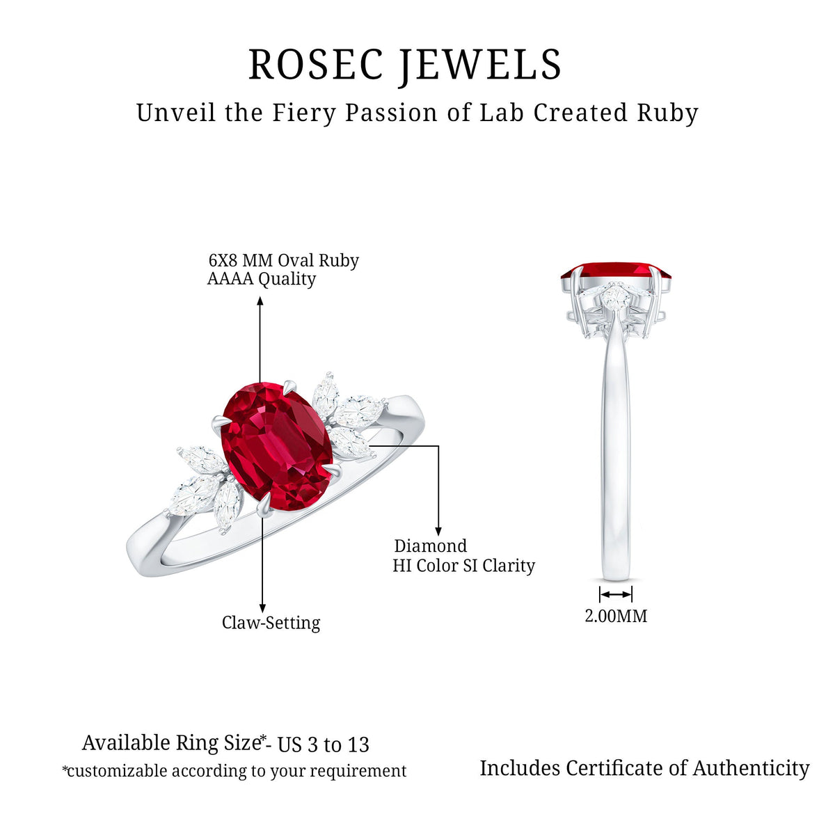 Oval 1.5 carat lab-created ruby engagement ring with diamond accents, featuring a rose gold band and intricate design details.